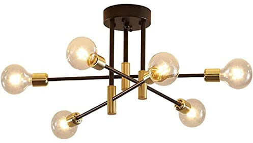 Industriell sovrum E27 tak lampor modern suspension vardagsrum kristallkrona svart Metall Sputnik taklampa 180° justerbar vinkel 6 lampor Semi-Incasso Halv infälld kristallkrona