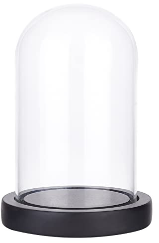 NBEADS Eternal Flower Glass Display Dome Cloche, Glass Display with Wood Pedestal Bell Jar Cloche for Valentine's Day Mother's Day Flower Decorations Crafts, Black Base
