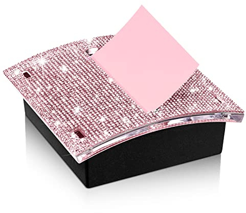 Eersida Rhinestone Self Stick Note Pad Holders 4 x 4 Inches Pink Cute Note Holder Sticky Dispenser Bling Memo Stick Dispenser for Office Employee Coworkers Gifts Home Desk Supplies
