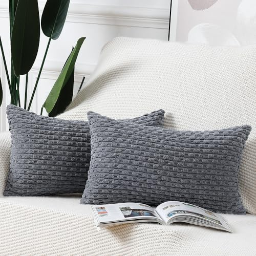 MADIZZ Paket med 2 stycken Boho Randiga Corduroy Kuddöverdrag Dekorativa Kuddskal för Soffa Sovrum 30x50 cm Grå