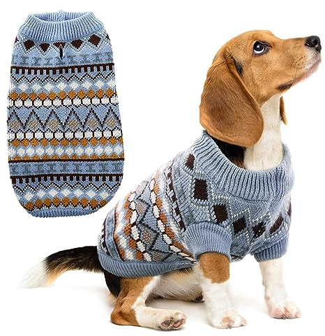 Hjumarayan Hundjumper – boho hundtröjor liten medium stor hund stickade tröjor, tjocka hundtröjor medelstor hundtröja hund jultröja, varm fransk bulldogg jumper (blå L)