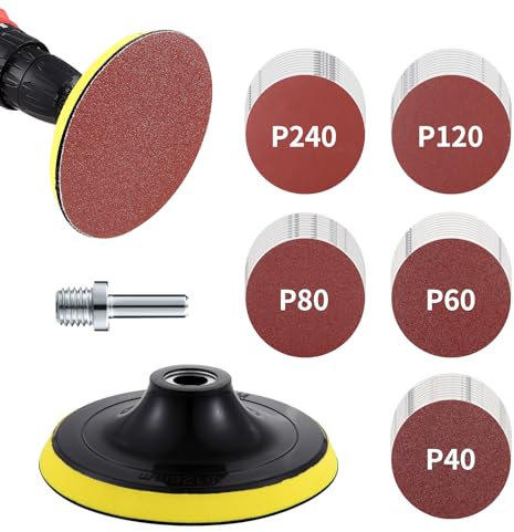 SOSINYA lijas 125mm Kit: Discos Lija 125mm con M14 Rosca,50 papel lija. discos de lijado granos 10x40/60/80/120/240.Adecuado para lijadora angular/pulidora taladro-Pulido/Desbarbado
