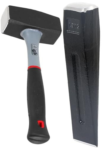 SPARES2GO Log Splitter Lump Hammer 2KG Club Mallet + 1.5KG 8 Chisel Wedge Wood Splitting Maul Kit