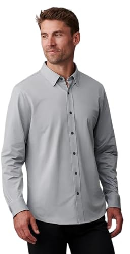 Rhone Men's Commuter Shirt, Performance Dress Shirts for Men, Machine Washable, Wrinkle Resistant, Slim Fit Button Down Shirt, Gray Oxford, S