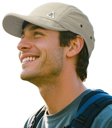Clakllie Casquette de baseball imperméable à 5 panneaux pour homme - Visière courte - Visière plate - Casquette de course à séchage rapide - Respirant - Casquette à bord court réglable, CDGE-DDY1 Kaki