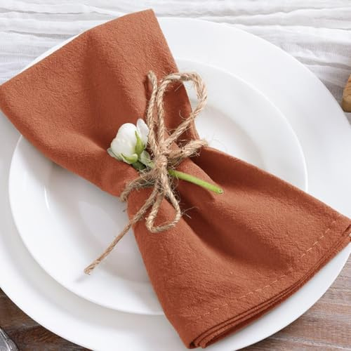 MLMC Juego de 4 servilletas de Tela de Terracota rústicas, Lavables, de 17 x 17 Pulgadas, Color Naranja Quemado, Reutilizables, para Bodas, Despedidas de Soltera, Fiestas, pícnic, decoración de Mesa