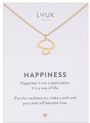 LUUK LIFESTYLE Collana con Ciondolo Diverso con carta HAPPINESS, 50cm | Ciondolo Diverso, Acciaio Inossidabile, Impermeabile, Ipoallergenico, Catena Regolabile, Idea Regali donna, Lei