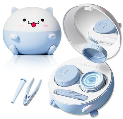Vastsoon Cute Contact Lens Cleaner, Case Cleaning Machine with Solution Soak Case and Contact Lens Applicator Tool for Daily Vision Care, Travel Size (Blue)