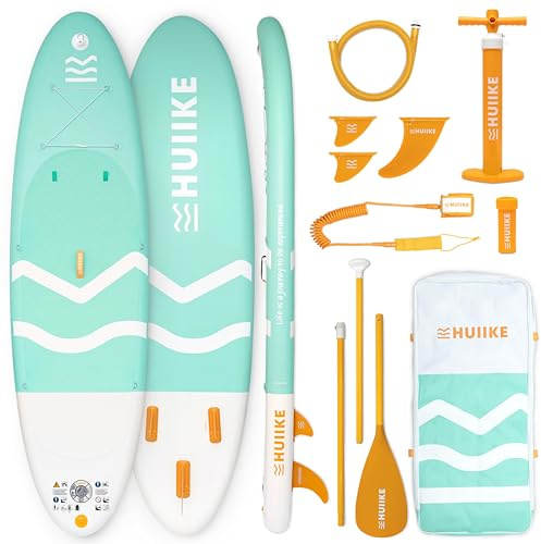 HUIIKE Tabla Paddle Surf Hinchable con Accesorios Incluidos, Remo, Quillas, Inflador. Stand Up Paddle Board Gran Estabilidad y Resistencia. Convertible en Kayak 305-365 cm, Soporta 130-170 kg