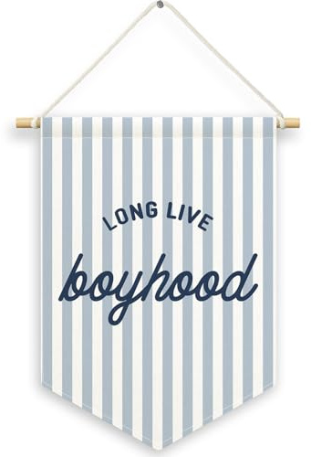 MNASAIOO Long Live Boyhood Boys Kids Room Decor, Blue Playroom Banner Canvas, Nursery Wall Hanging Frame Decor Art Pennant Flag for Toddler Room Preschool Dorm 11x15in