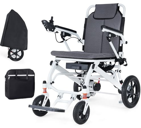 WEYRAL Sedia a rotelle elettrica pieghevole18 kg, 2 batterie al litio 12AH, autonomia 48 km, sedia a rotelle elettrica pieghevole compatta, omologata per i viaggi in aereo