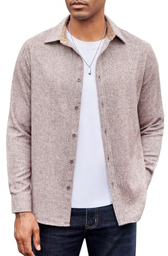 COOFANDY Chemise Homme à Manches Longues en Flanelle de Coton et Velours Côtelé Coupe Classique Décontractée Marron S