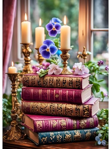 DPHERO Antique Books Diamond Painting Kits for Beginners Adults,5D DIY Candles Diamond Art Kits,Round Full Drill Window Gem Art Crafts,DIY Painting by Numbers for Home Wall Decor 12x16 inch