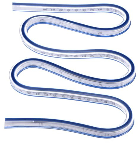 Alide Règle courbe flexible 36 pouces 90 cm bleu en plastique souple métal double échelle pour ingénierie, dessin, conception de vêtements, graphisme, peinture