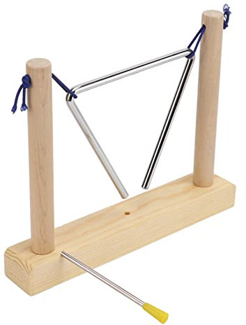 VGEBY Percussion Triangle with For Accompanying Various Instruments, Easy to Play, For Stage Performances, Durable Pine and Metal Construction (Wood Color)