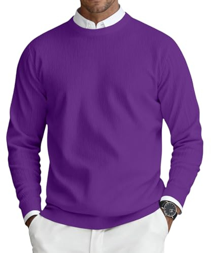 Jersey Hombre Invierno Sueter Hombre Invierno Cómodos Sudadera Cálido Sudaderas Hombres Cuello Redondo Tops Casual Suéter Tallas Grandes Pullover Punto Manga Larga Moda Trabajo Ropa Púrpura M