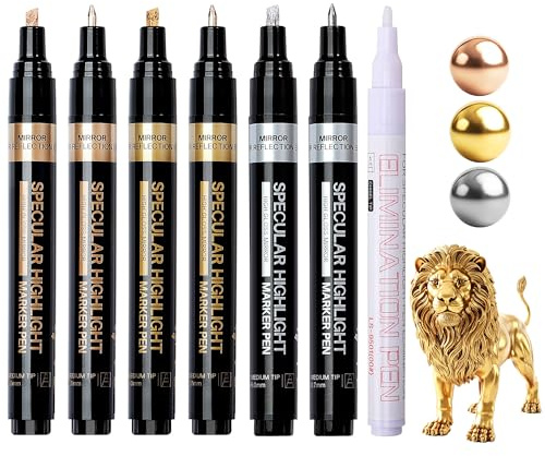 Resiners 6 stycken flytande färgpennor, guld/silver/koppar permanenta spegelmetallpennor, reflekterande restaurering för bilfälgar, modeller, smycken – gör-det-själv-skapelser