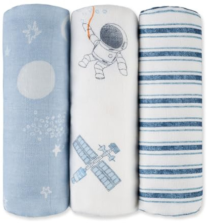 GLLQUEN Muslindukar för spädbarn, 3 stycken dregellindukar av bomull 70 cm x 70 cm, absorberande och ventilerande och idealisk för rengöring, torka och täcka nyfödda (astronaut)