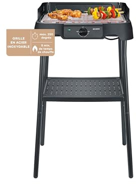Severin Barbacoa Eléctrica de Sobremesa con Parrilla de Acero Inoxidable y Soporte, Negro PG 8594