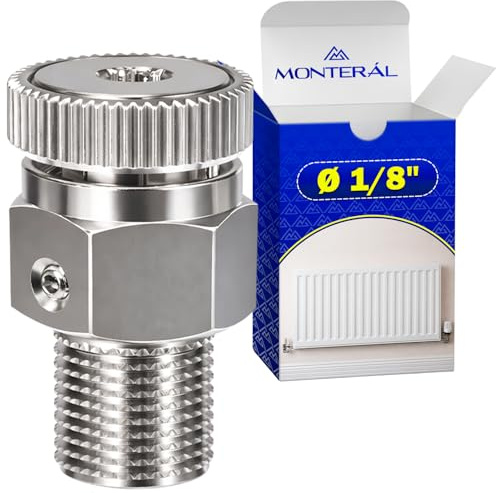 Automatico Valvola Sfiato Termosifone Ø 1/8 - Valvole Sfiato Termosifoni è Realizzata in Robusto Ottone Nichelato - Garanzia di 10 Anni - MONTERAL