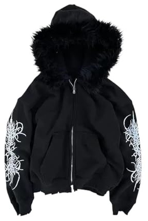 Sweat à capuche surdimensionné pour homme - Fermeture éclair - Avec capuche en fourrure - Veste à capuche pour femme - Personnalité - Style streetwear - Cardigan à capuche pour homme - Y2K Clothes