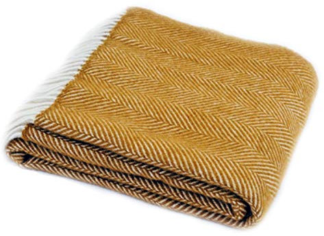 Tweedmill Textiles Herringbone Mustard Yellow Pure New Wool Blanket Throw Rug BRITISH MADE