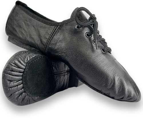Jazz Dance Shoes Jazz Shoes Modern Stage Dance for Girls - Rubber Split Sole - Black Leather Jazzy (Size 4 UK Girls)