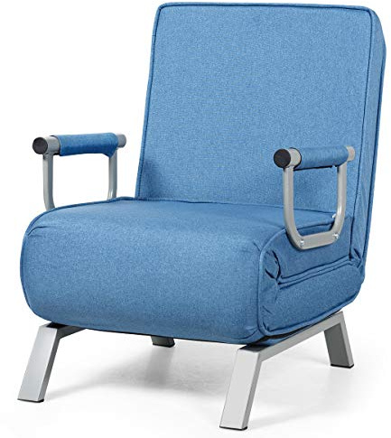GIANTEX Sillón plegable con reposabrazos y almohada, respaldo ajustable en 5 niveles, sofá plegable, sillón funcional (azul)