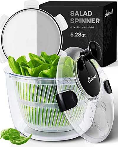 Joined Große Salatschleuder mit Aufbewahrungsdeckel, Abfluss, Schüssel und Sieb, schnell und einfach, vielseitig verwendbar, Salatschleuder, Gemüsetrockner, Obstwascher, Nudel- und Pommes-Spinner –