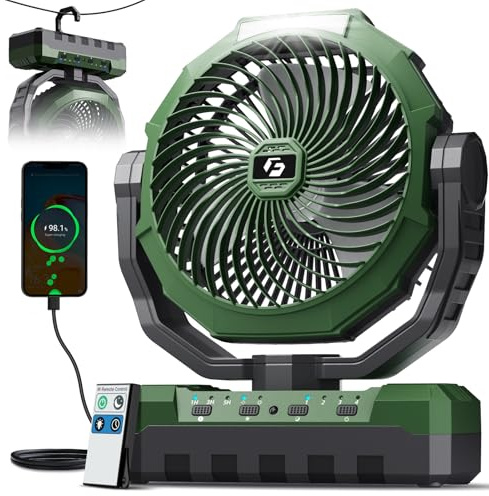 FRIZCOL 3-in-1 Camping Fan - Portable Fans Rechargeable - 24000mAh Battery Powered Fan with Light & Remote for Indoor, Outdoor, Tent, Travel, Fishing, Jobsite, Gifts for Men Dad Him - Green