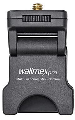 Walimex pro Multifunktionale Mini-Klemme - LED-Leuchten-Halterung mit 1/4 Zoll Gewinde, maximal Belastbarkeit 350 g, rutschfeste Gummierung, universelle Klemme für Smartphones, Tablets und Laptops