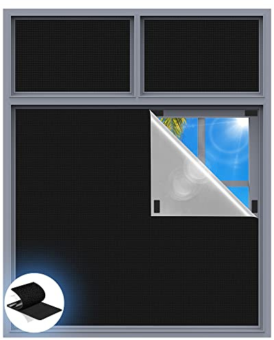 Blackout Curtains for Bedroom, 39 x 58 Portable Black Out Blinds with 20 Sets Hook & Loop Strips for 100% Blackout Window Film, Temporary Black-out Shades for Windows Cover Nursery Travel RV- Blacks