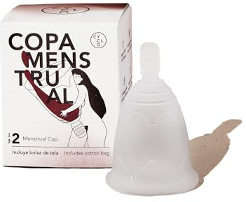 Copa Menstrual Cyclo Nature Talla 2. Blanda con Tirador - Fabricada en España con Silicona Médica Biocompatible - Capacidad de hasta 12 Horas de Uso Sin Vaciado y Cero Pérdidas