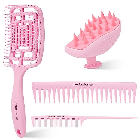 precious harvest Set de cepillo para el cabello con cepillo de masaje y peine de silicona, un gran regalo para las damas (Rosa pálido)