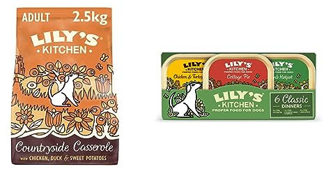 Lily's Kitchen Natural Adult Dry Dog Food Chicken & Duck Grain-Free Recipe 2.5kg & Classic Dinners Multipack Wet Dog Food (6 x 150 g)