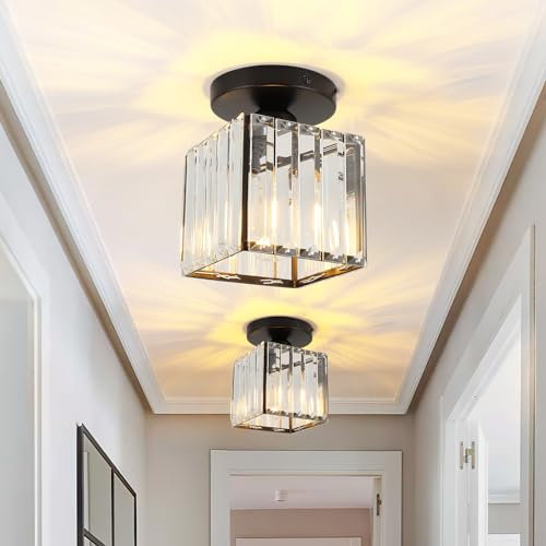 FORCOSO Deckenleuchte kristall 2 Stück, Schwarz Deckenlampe Metall Lampenschirm Ceiling Light, Modern Deckenleuchten Ceiling Lamp, E27 Decken Kronleuchter Schlafzimmer Wohnzimmer Küche Flur