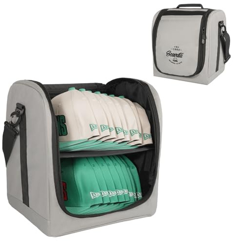 SCAVATA Large Hat Bag for Baseball Caps, Hat Organizer Bag for Traveling & Moving, Storing Snapback Cap, Portable Hat Carrier Holder Case for 12-16 Caps (Grey)