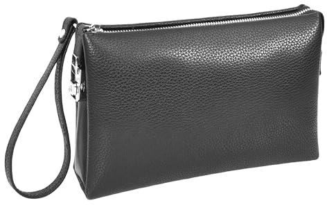 Mens Real Leather Wrist Bag Lockable Clutch Organiser Travel Pouch Thames Black