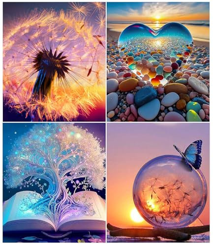 4 Stück 5D DIY Diamant Painting, Diamond Painting Set, DIY Diamant Malerei, Diamant Painting Bilder mit Diamond Painting Zubehör, Diamant Malerei Full Drill Set für Haus, Büro Wand Decor (30 x 40 cm)