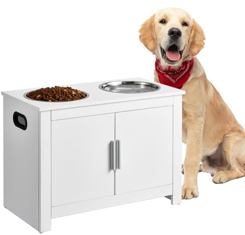 VEVOR Pet Feeding Station with 2 Stainless Steel Bowls, Elevated Dog Bowls with Storage, Dog Food Storage and Feeder Station with Storage Cabinet, Pet Toy Storage Organizer, for Dogs, Modern