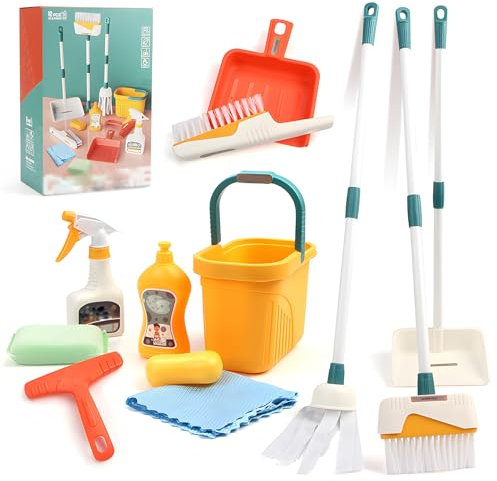 GUAHKUN Putzset für Kinder, 12 Stücke Reinigungsset für Spielzeug, Kinder Kehrset, Spielset für Hausreinigung, Kinder Besenset, Weihnachts und Geburtstagsspielzeug für Mädchen und Jungen