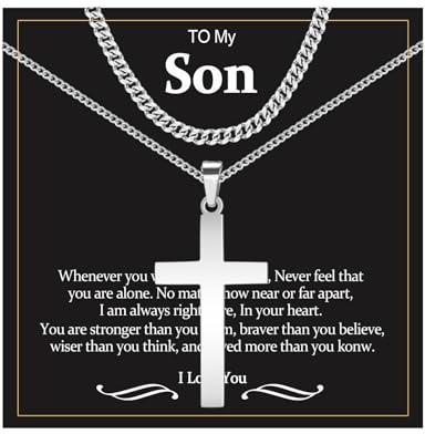 USEEDOVIA Cuban Chain Cross Necklaces Set Gifts for Son, Mens Boys Chain Necklace Gifts for Men Boys Him, Jewellery Presents for Birthday Christmas Valentines Day Graduation