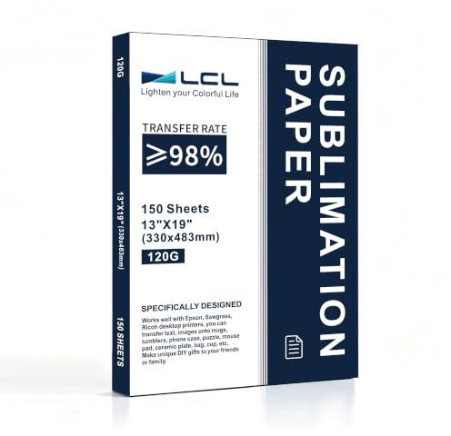 LCL sublimeringspapper 330 x 483 mm, 120 gsm (150 ark), kompatibel med EPSON, SAWGRASS, RICOH, Brother sublimeringsskrivare