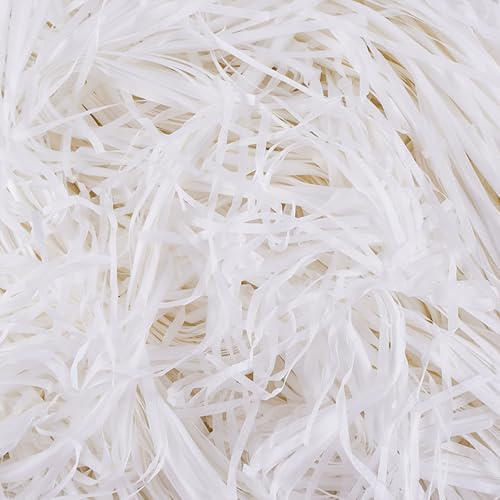 Anjing strimlat kraftpapper Raffia för presentförpackning fyllning till jul, påsk presentkorg, fyllning av korg, fyllning till korg, 1 000 g vit
