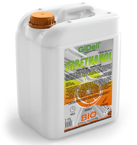 GiDeli Bioetanolo 20 l profumo d'arancia 96,6% etanolo per camini interni ed esterni, senza fumo e fuliggine, da mais e barbabietola da zucchero