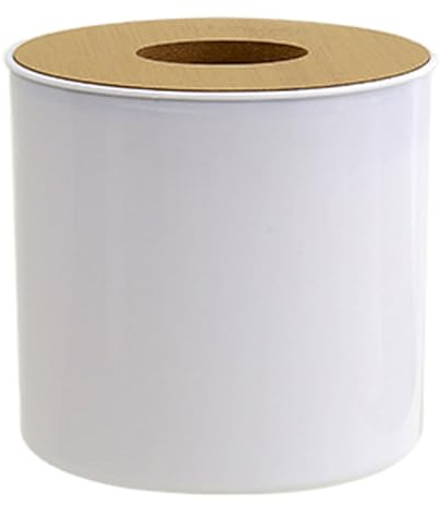 Scatola per fazzoletti rotondi, porta fazzoletti rotondo, copertura per rotolo di carta igienica impermeabile con coperchio in bambù rimovibile, contenitore in plastica per bagno