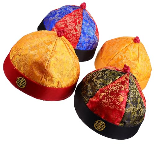 YARNOW Sombreros de Tela con Trenzas Estilo Chino Antiguo para Adultos, Talla 9, Brocado Vintage, para Cosplay y Disfraces Teatrales, 4 Unidades Variadas