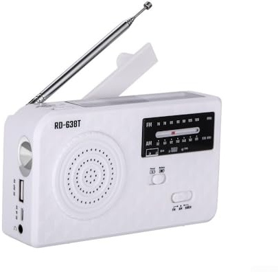 Radio a manovella, caricatore multifunzionale per telefono cellulare ad energia solare, con torcia elettrica, radio di soccorso in caso di emergenza (bianco)
