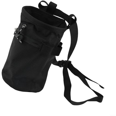 Durashmall Bolsa de tiza para escalada en roca, boulder y gimnasia, nailon 420D, con cordón, antideslizante, con cinturón ajustable y mosquetón, color negro, 7.5 x 5.1 x 5.1 pulgadas (negro)