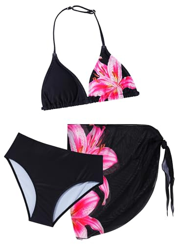 SEAUR Bikini för flickor, leopardmönster, blommor, triangel, 3 delar, baddräkt med kjol, baddräkt för barn i åldrarna 8–12 år, 11 anni